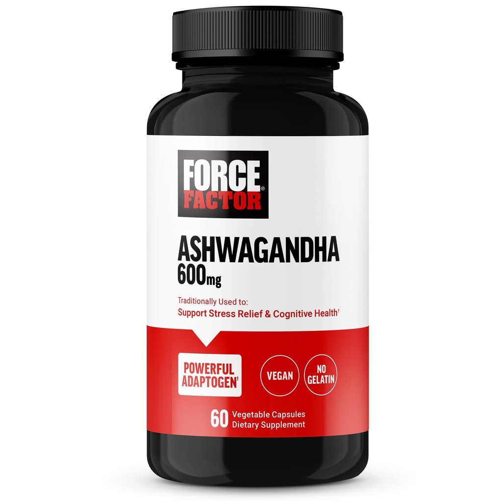 FORCE FACTOR Ashwagandha Integratori Realizzati con Premium Vegan Ashwagandha Powder, Adaptogens to Support Stress and Cognitive Health, No Gelatin, Non-GMO, 60 Capsule