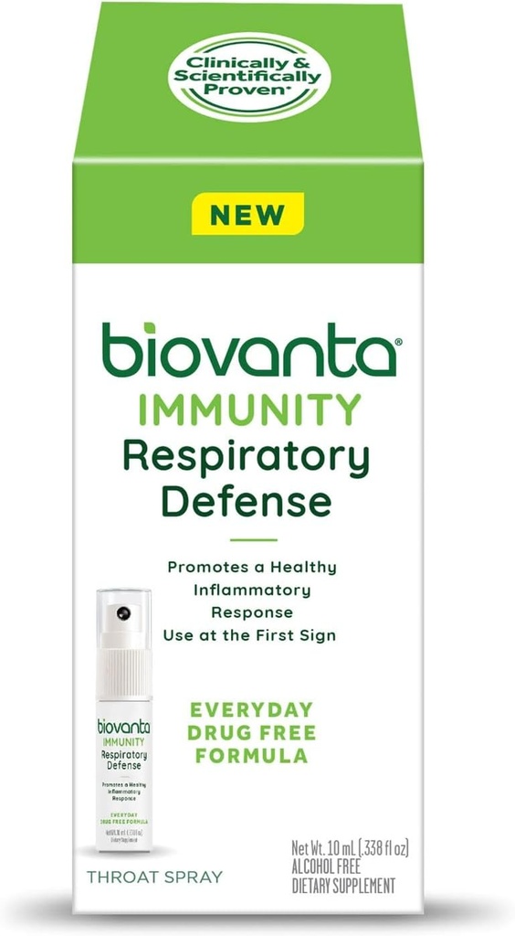 Biovanta Immunity Throat Spray, 10ml, Supporto Immune Naturale e Rilievo Solitario Solitario, Difesa Respiratoria, Prebiotici per sostenere la salute Gut
