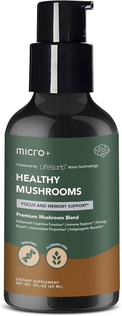 Mushroom+ von Micro+ Nootropic Brain Supplement mit LifeSorb – für Fokus, Gedächtnis, kognitiven Boost
