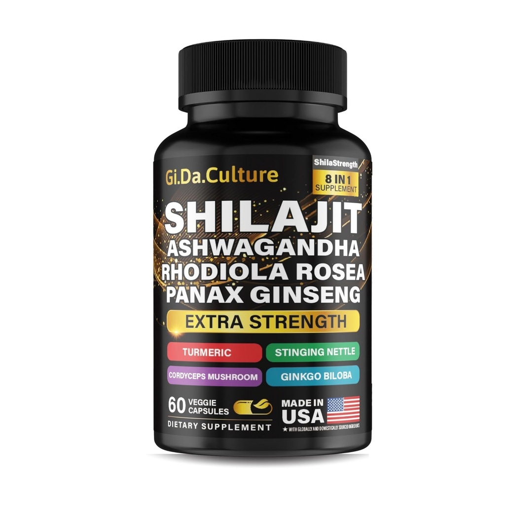 Shilajit Ashwagandha Rhodiola Rosea Panax Ginseng - für Herren und Damen - Shilajit Capsules - 60 Veggie Capsules