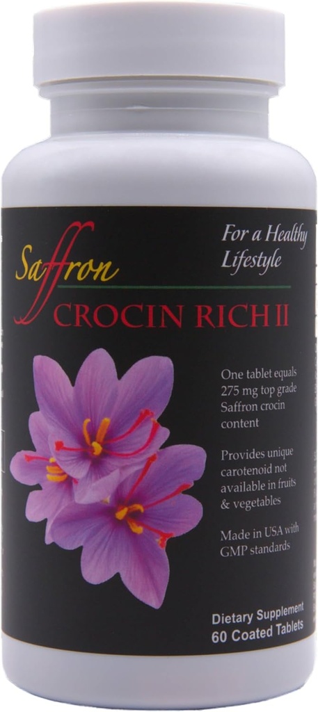 CROCIN RICH II – Crocina ad alta purezza 25mg (Key Saffron Active) | Supporti cervello, giunto, Nerve & Funzione motore, messa a fuoco e mobilità | Supporto neuroprotettivo e antiossidante naturale | 60 compresse