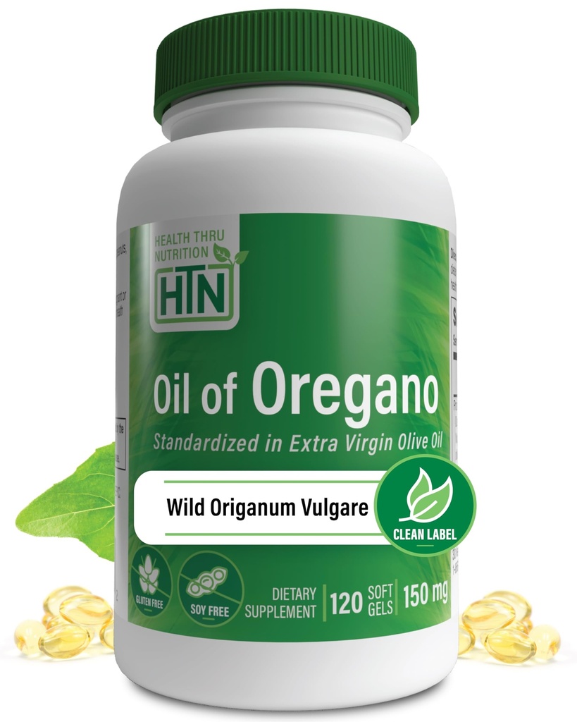 Olio di origano 120 Mini-Softgels | Wild Harvested | Europeo 40:1 Origanum Vulgare Equivalente a 600mg Oregano in Olio Extra Vergine di Oliva | Non-GMO Gluten Free | by Health Thru Nutrition (Pacchetto di 120)