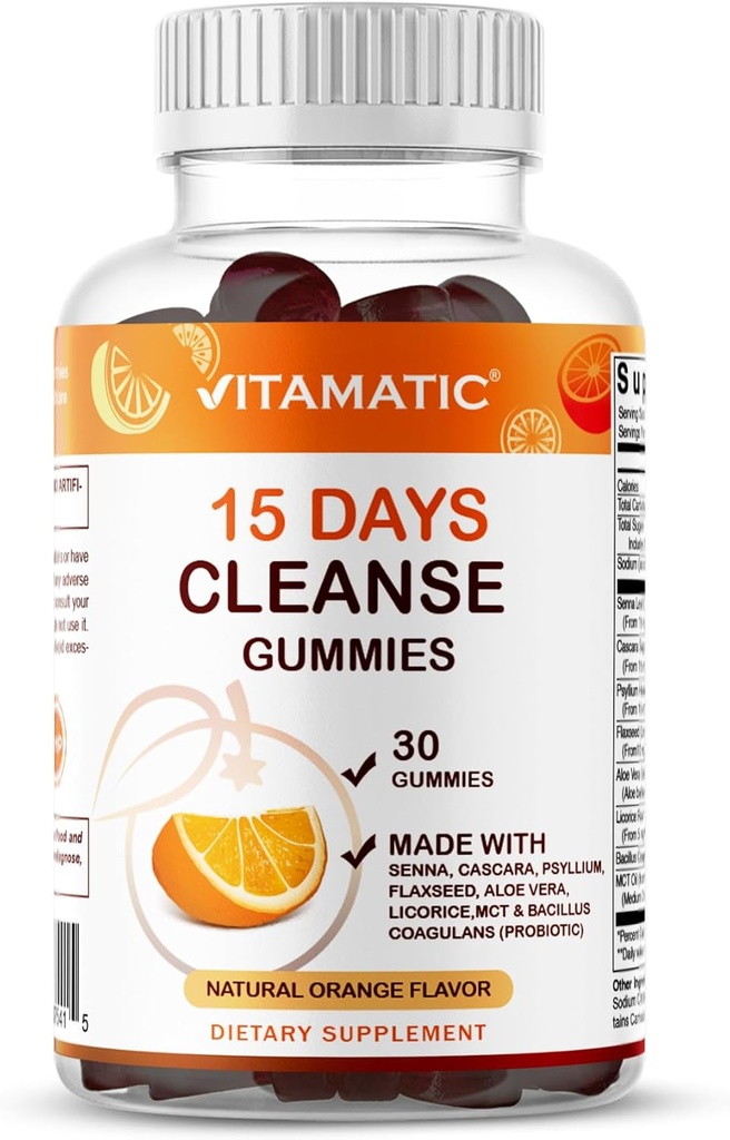 Vitamatic 15 Day Cleanse Gummis, Senna, Cascara, Psyllium, Flaxseed, Aloe Vera, Licorice, MCT, Probiotic