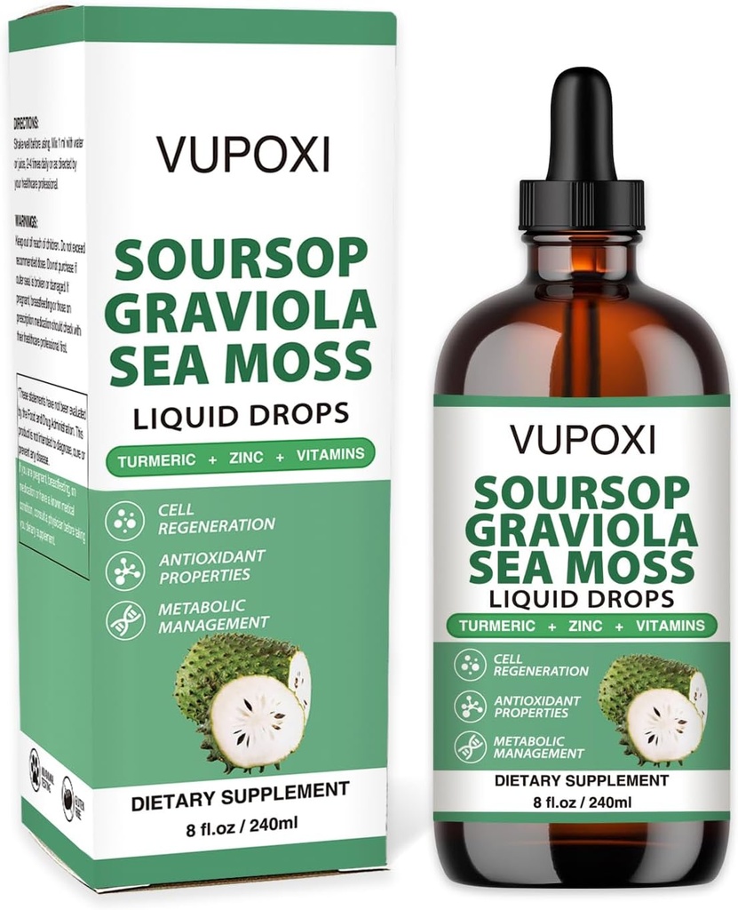 Soursop Multivitamin Flüssigkeitstropfen Zellunterstützung & Regeneration, Immune Boost,Dietary Fiber and Sleep, Organic Soursop Extract-Sugar Free, Non-GMO, 100% Vegan, Gluten-Free-8 Fl Oz/240 ML