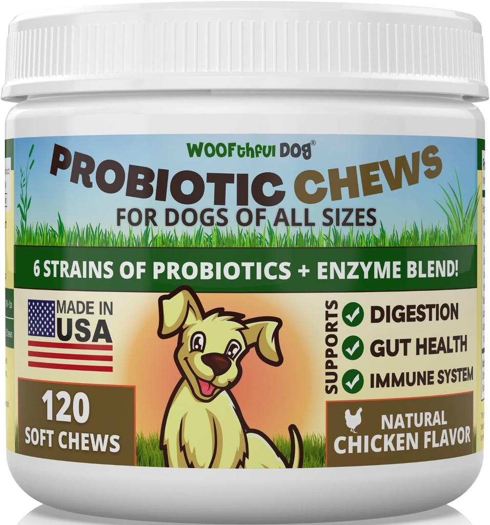 Probiotiques pour chiens - Digestive Health, Gut Flora, Bowel Support, Immune System Support - Soft Chews Supplément pour chiens 120 ct, Fabriqué aux États-Unis
