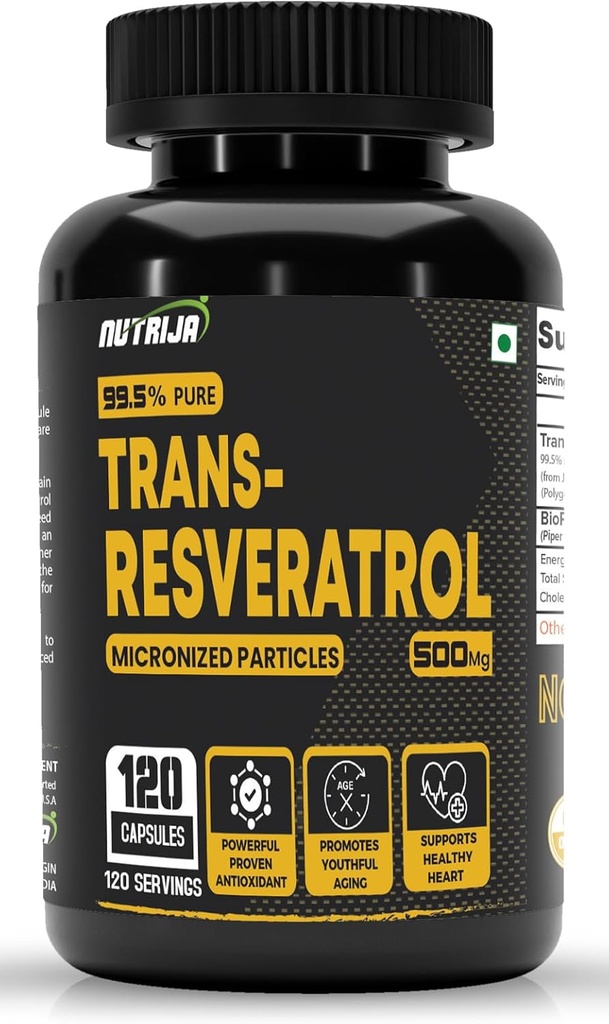 Trans Resveratrol 500MG Capsules - 99.5% Pure Micronized and Highly Bioavailable Supplement | Slow Down Aging, Proven Powerful Anti-Oxidant | Improves Metabolism & Heart Health (120 Capsules)
