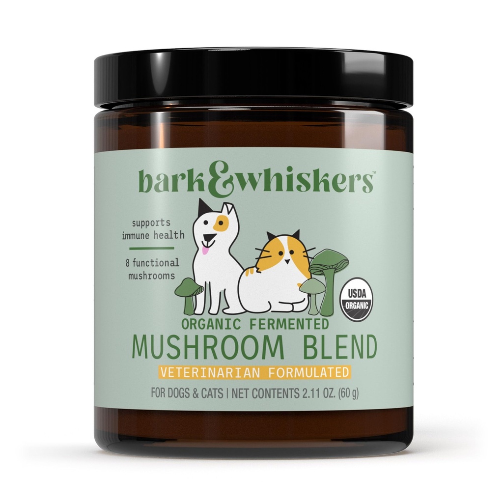 Dr. Mercola Bark & Whiskers Organic Fermented Mushroom Blend - Cat & Dog Supplement - Unterstützt Verdauungs- und Immungesundheit - frei von Additiven, Filler & Gluten - 2.11 Unzen (60 Scoops)