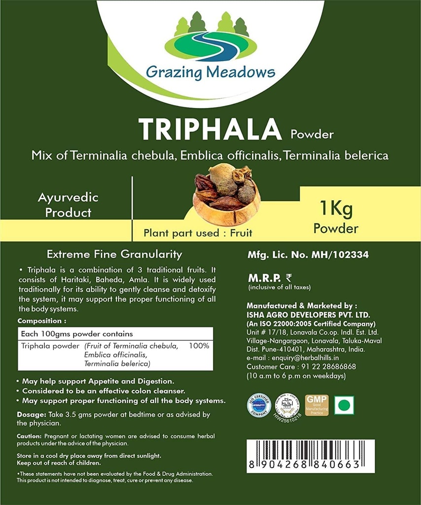 Grazing Meadows Triphala Powder - 1 Kg Triphala Churna Pulver