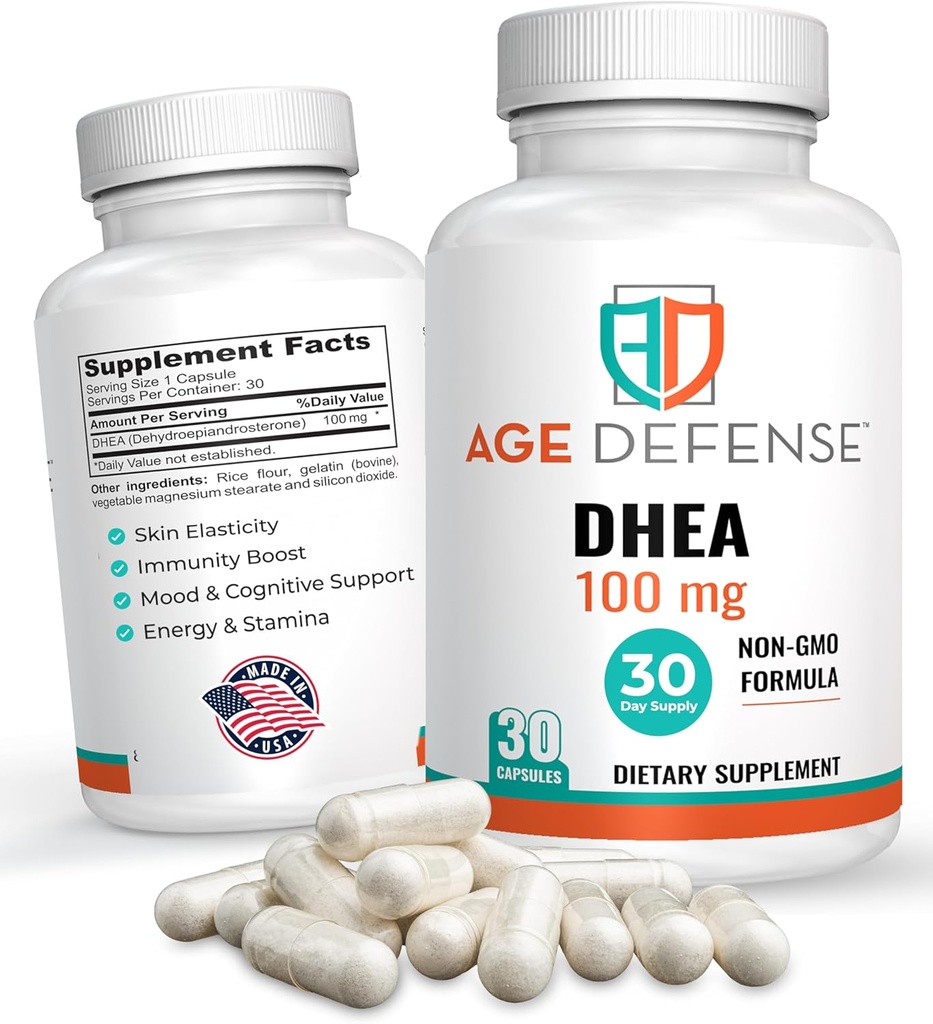 DHEA Kapseln - DHEA Ergänzungen - Natürliche Energie Unterstützung & Immununterstützung - Unterstützt Vitalität, Hautelastizität, & Gesamt Wellness - DHEA Ergänzung für Frauen & Männer (100 mg)