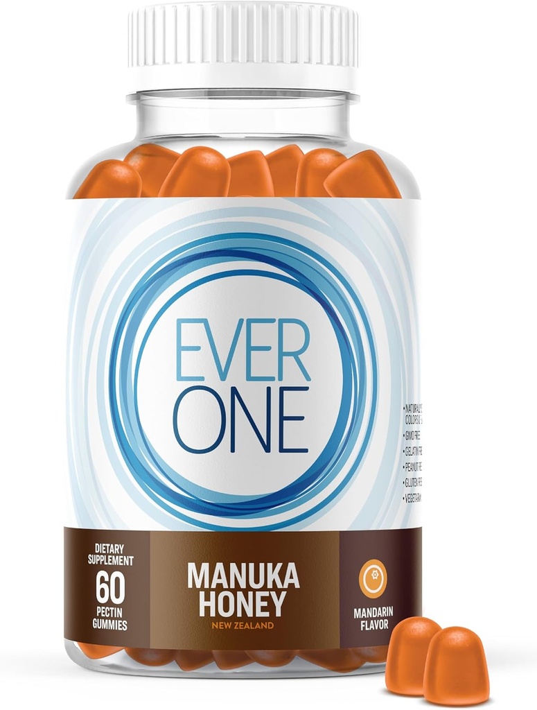 Ever One Manuka Honey New Zealand Gummis - Natürliche Immununterstützungsergänzung - Vegetarisch, Gelatin kostenlos - Delicious Mandarin Flavored Immunität Gummy Vitamins