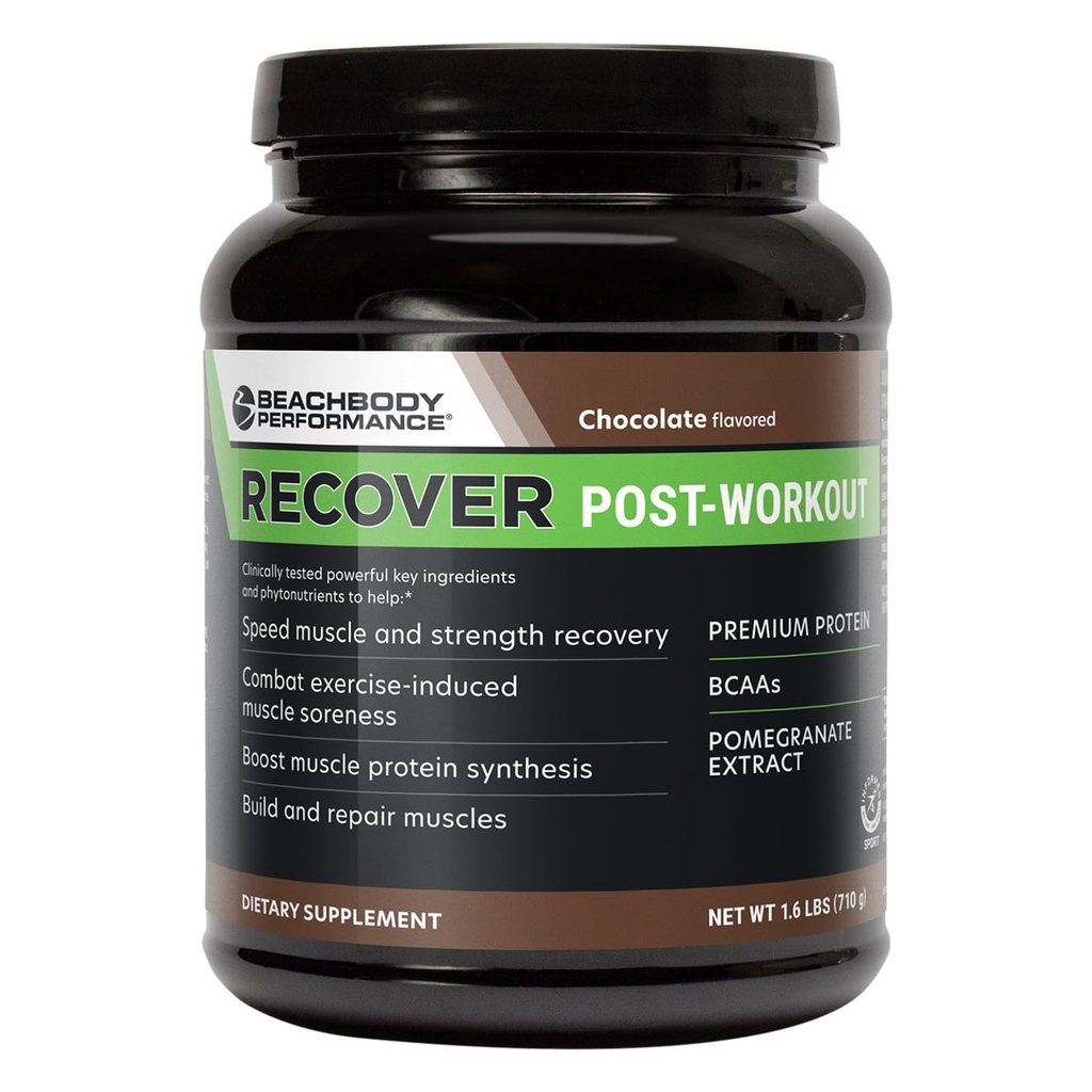 BODi Recover Whey Protein Powder Blend – Supplément de lactosérum de chocolat post-entraînement pour la récupération musculaire avec 20g de protéines, BCAAs, extrait de grenade - Récupération rapide - 20 Tub de service