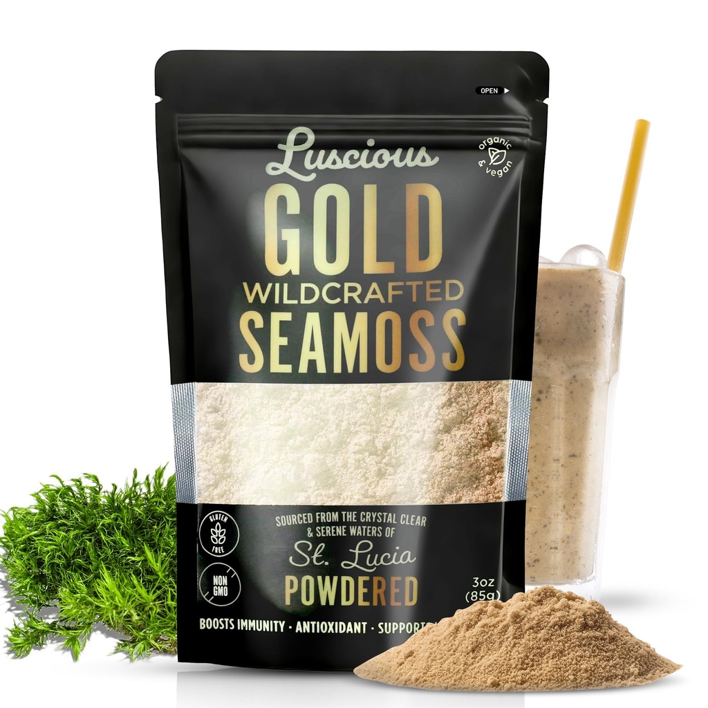 Irish Sea Moss Powder Gold 3 Oz – 100% Organic St. Lucia Sea Moss | Wildcrafted Superfood for Gut Health, Immune Support, Vegan, Gluten-Free | macht 120+ Fl Unzen Gel von Luscious Spice Emporium