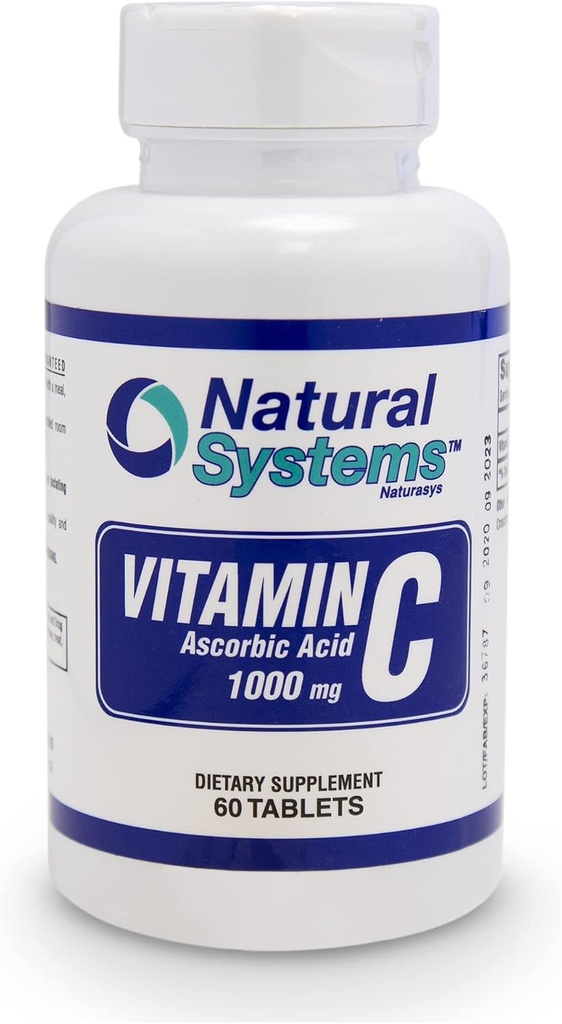 Compresse di vitamina C 1000mg - 60 compresse - Perfetto per il supporto immunitario e il sistema di sistemi naturali - Integratore di vitamina C dietetico - Acido ascorbico 1000mg - Made in USA - Vitamina C - VIT C