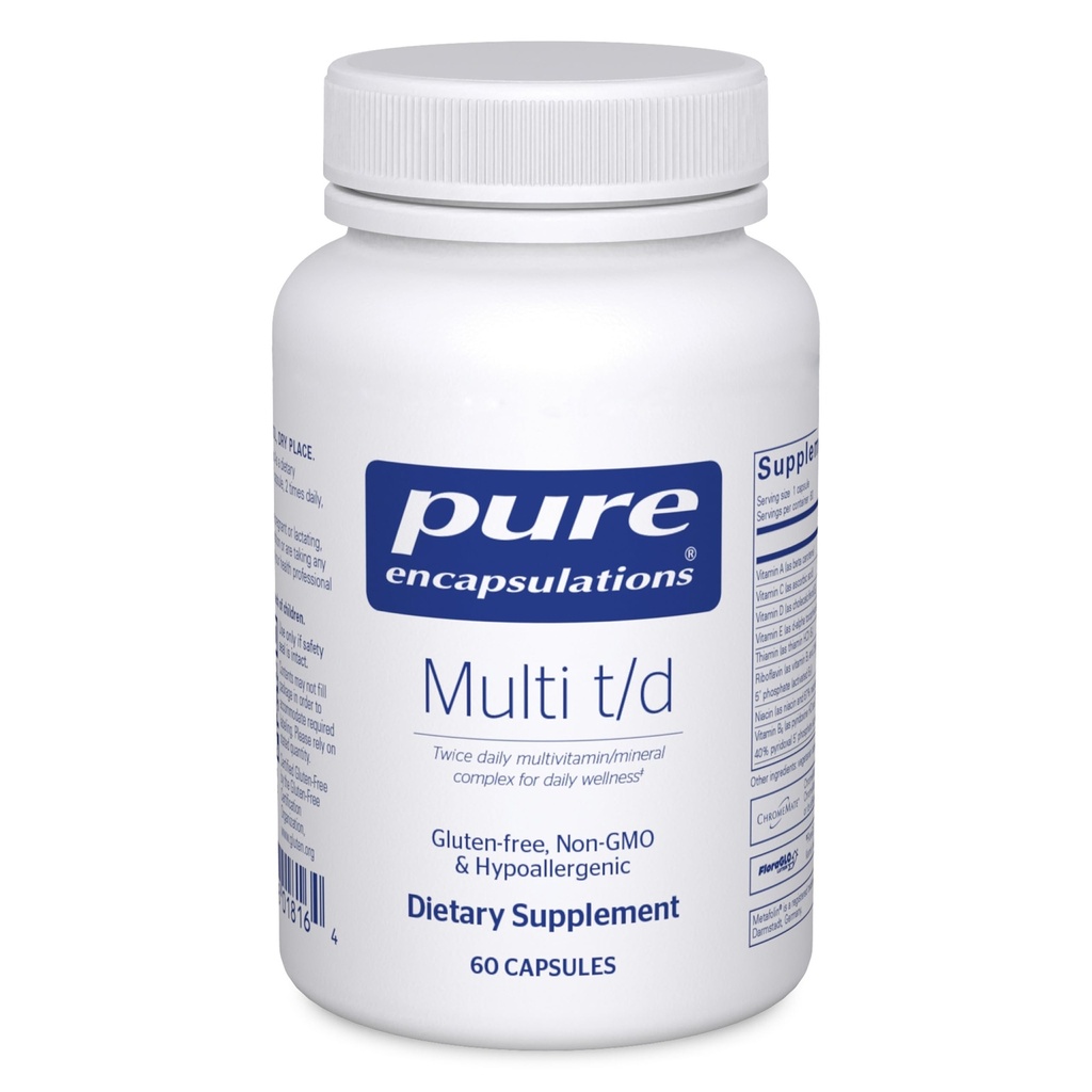 Pure Encapsulations Multi T/D - Multivitamin & Mineral Supplement - für tägliche Wellness, Herz-Kreislauf- und Immungesundheit* - Reich an Vitaminen & Mineralien - Glutenfrei & Vegetarisch - 60 Kapseln