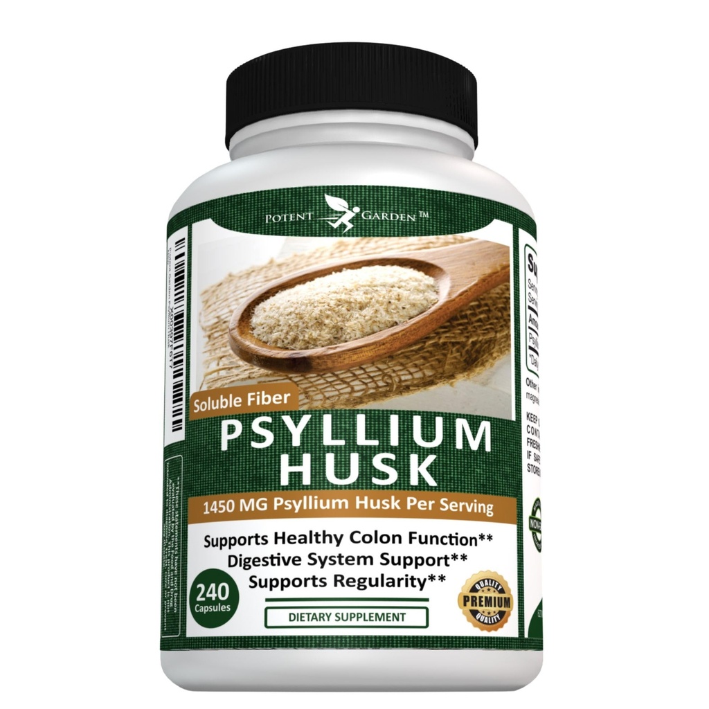 Potent Garden Psyllium Husk Capsules All Natural & Powerful Soluble Dietary Fiber Supplement unterstützt Regularity & Digestion, 240 Caps