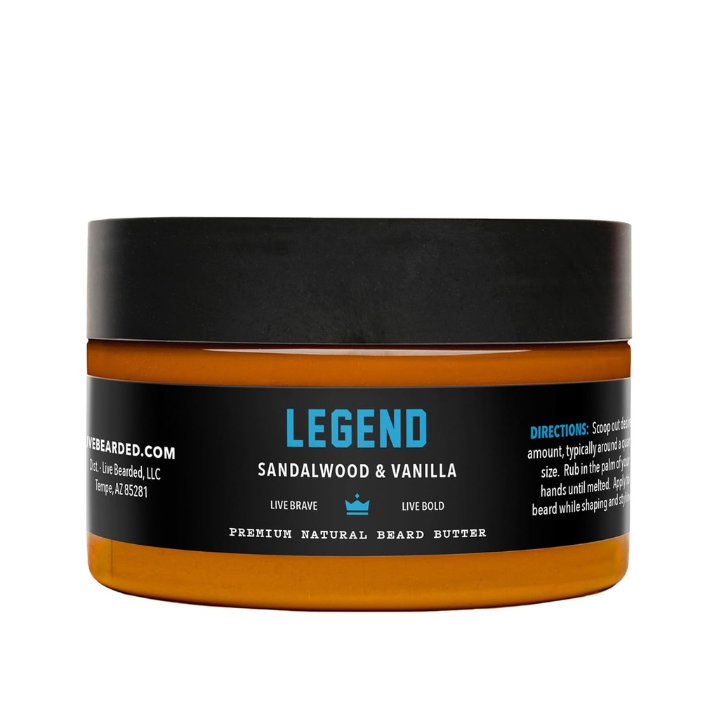 Live Bearded Beard Butter, 3 fl oz - Made in the USA - All-Natural Leave-in Conditioner und Weichmacher mit Shea | Legend Scent - Sandalwood, Vanilla