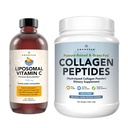Amandean Premium Liposomique Vitamine C et Bovine Collagen Peptides Bundle. Puissant Antioxydant. Liquid Quali-C. Collagène à gazon. Hydrolysée de type 1 et 3. Peau, cheveux et ongles sains