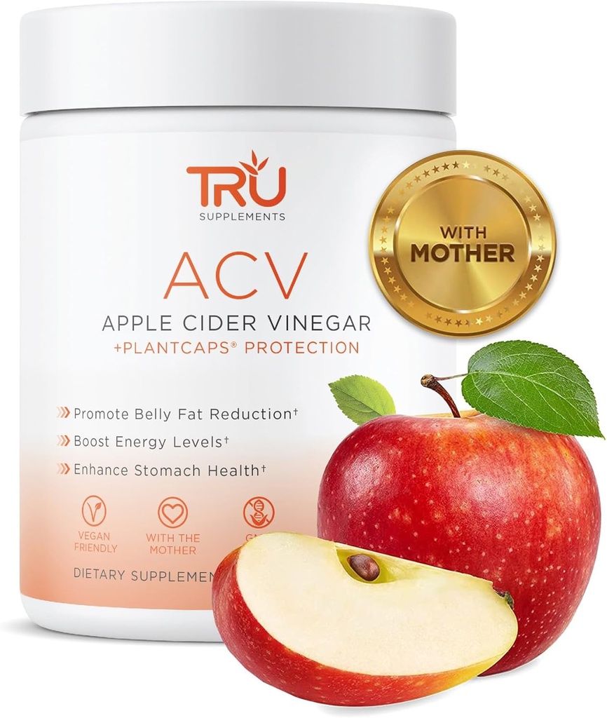 TRU ergänzt ACV, Apfel Apfelessig, Organic ACV mit der Mutter, verbessert Verdauung und Hautgesundheit, 45 Servierungen, 1000mg