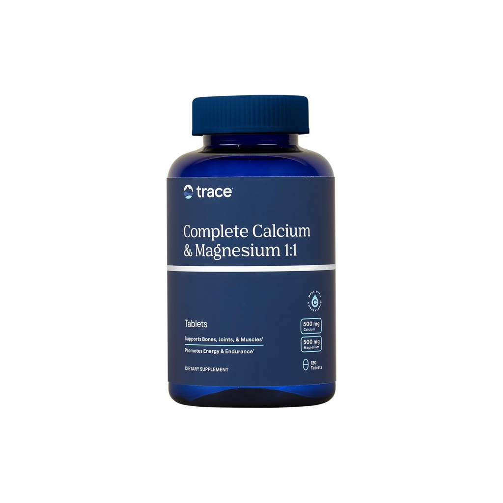 Trace Minerals Complete Calcium & Magnesium 1:1 - Nahrungsergänzungsmittel für Knochengesundheit & Energie - Mineralische Beilage zur Immunhilfe - Formel mit Meermineralien - 120 Tabletten (30 Portionen)