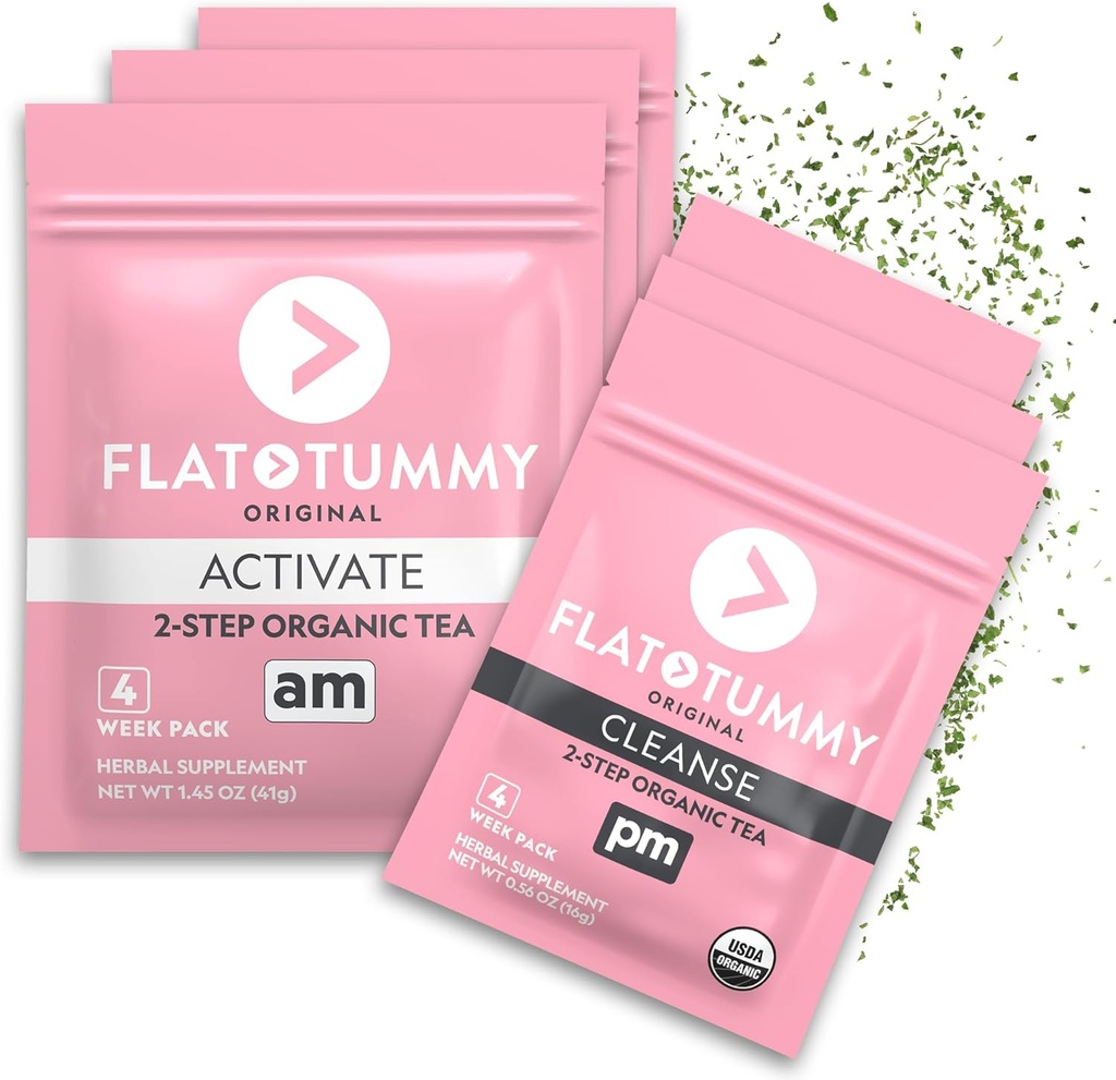 Flat Tummy Detox Tea (4 Wochen-Programm) – 2-Step Detox Tee zu erhöhen Energie & Reduce Bloating* - All Natural Detox Cleanse w/Green Tee, Lemon Balm, Dandelion, Fennel, & More - Verdauungsunterstützung (3 Pack)