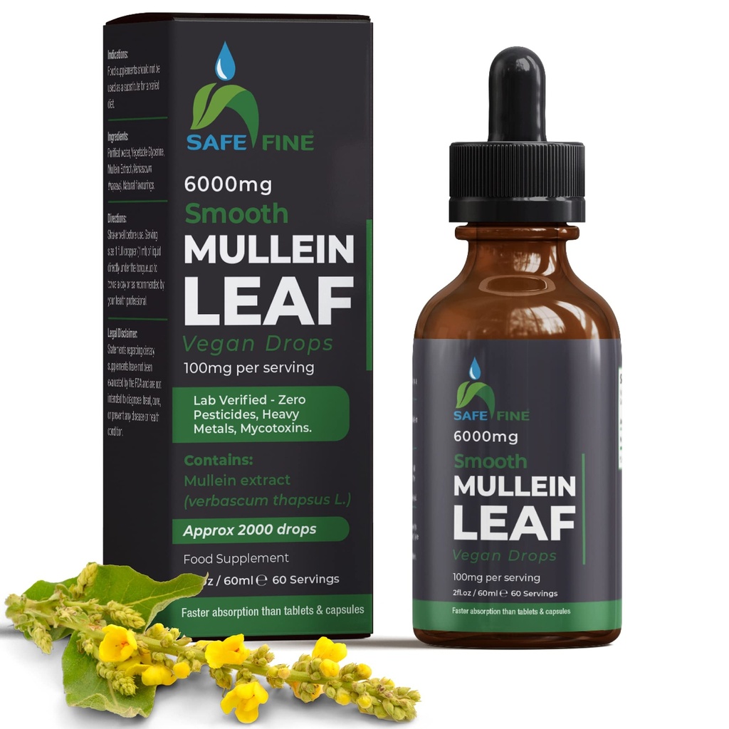 Bio Mullein Tincture Tropfen für die Atmungsgesundheit – Natürliche Lung-Unterstützung, Alkoholfrei, Vegan, Non-GMO, Kräuterextrakt, 2 Foz (60ml) Natürliche Schlafhilfe und Immununterstützung