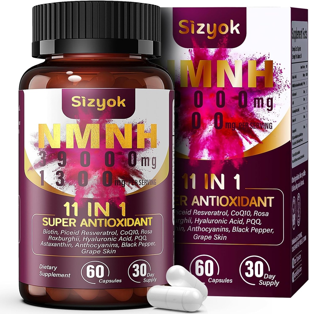 11-in-1 NMNH (Dihydronicotinamide Mononucleotide), 600mg per Serving, NAD+ Supplemento con Resveratrolo, CoQ10 per supportare NAD+ Livelli, NMNH Supplemento per Anti-invecchiamento, 60 conteggio, 30 giorni di alimentazione-65