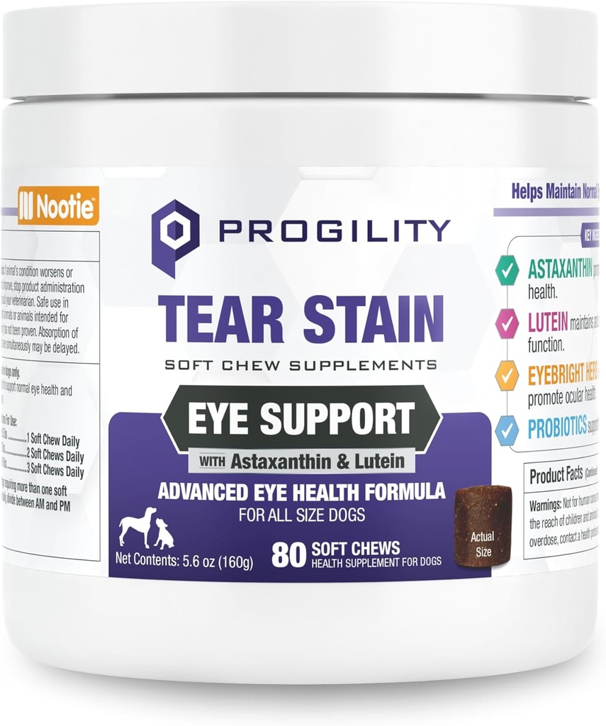 Nootie Progility Tear Stain Ergänzung für Hunde, Fortgeschrittene Augengesundheit Formel, Hilft Minimieren Tear Stains, 80 Chews, verkauft in über 5.000 Vet Kliniken und Pet Stores weltweit