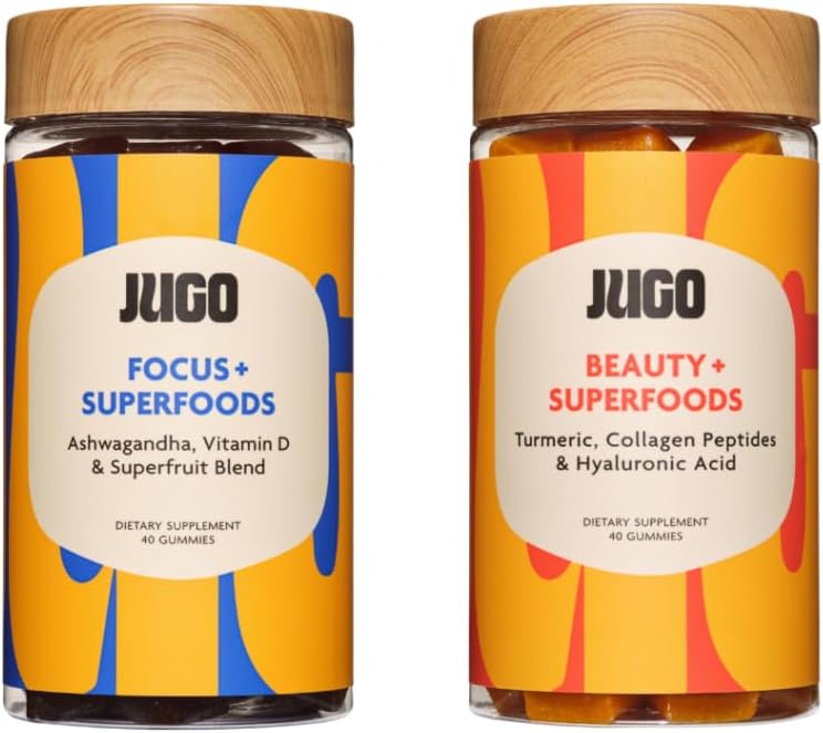 JUGO Beauty + Focus Gummies Bundle – Ashwagandha, Collagen & Biotin – Unterstützt Fokus, Stress Relief, Haar, Haut und Nägel – Pflanzenbasiert, Glutenfrei