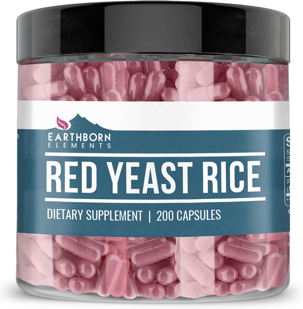 Éléments terriens Red Yeast Rice 200 Capsules, pures et non diluées, sans additifs