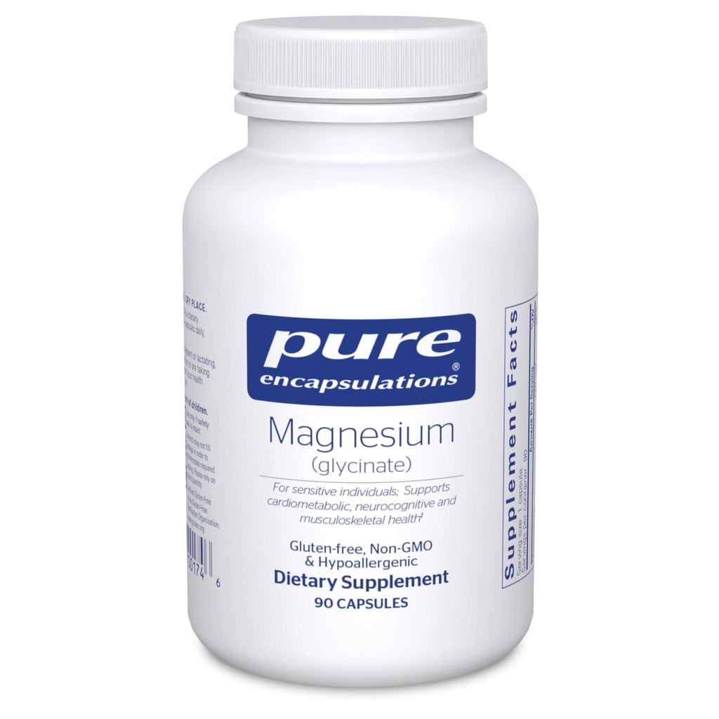 Pure Encapsulations Magnesium (Glycinate) - Ergänzung zur Unterstützung Stress Relief, Schlaf, Herzgesundheit, Nerven, Muskeln und Stoffwechsel* - mit Magnesium Glycinat - 90 Kapseln
