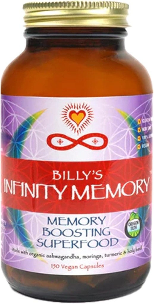 Infinity Memory and Focus Supplement, Superfood Brain Fuel mit Bio Lions Mane Mushroom, Ashwagandha, Holy Basil, & Turmeric, Beilagen für Frauen und Männer (150 Kapseln)
