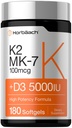 Horbäach Vitamin D3 K2 5000 iu | 100mcg MK-7 Complex | 180 Softgel Capsules