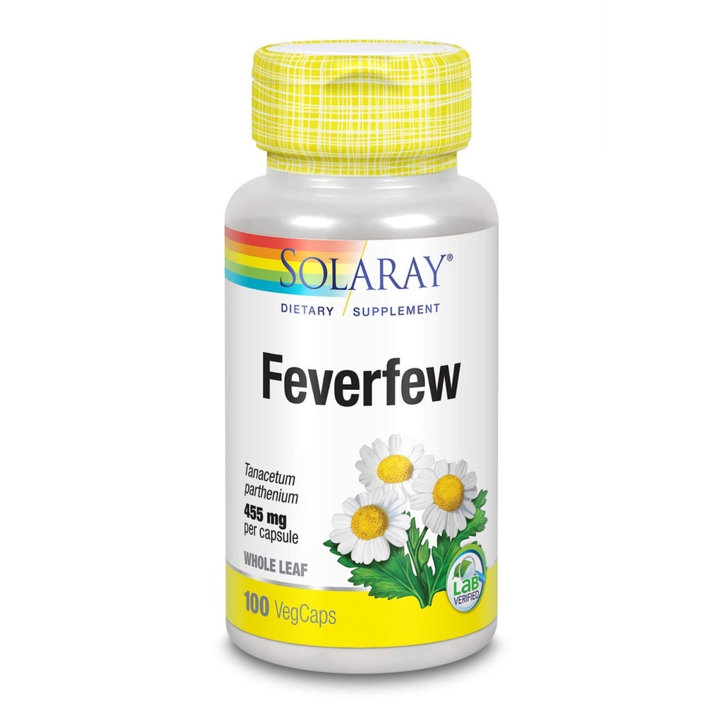 SOLARAY Feverfew Leaf 455mg.com Décomfort de la tête, la santé circulatoire et le supplément de soutien des vaisseaux sanguins.