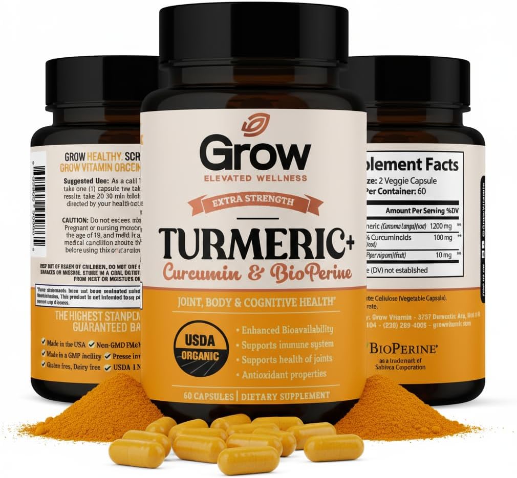 Wachsen Vitamin Curcumin+ Ultra: Bio High-Potency Blend | Maximale Stärke Turmeric Formel mit 95% Curcuminoiden | USDA zertifiziert | 30-Tag Versorgung