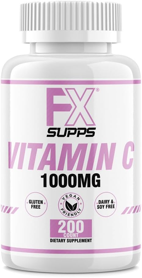 FXSUPPS Vitamin C 1000mg 200ct (1 Packung mit 200 Tabletten) | Vegan-Friendly Vitamin C Ergänzung für Erwachsene Männer und Frauen | Unterstützt Immunsystem, verbessert die Stimmung und verbessert die Hautgesundheit