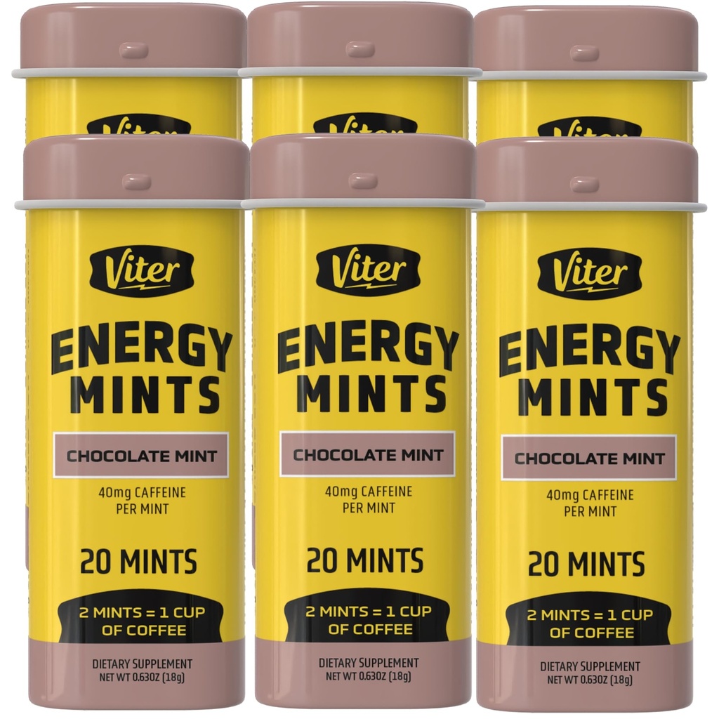 Viter Energy Koffeinierte Minze 40mg Koffein, B Vitamine, Sugar Free. (Chocolate Mint, 20pcs, 6 Pack)