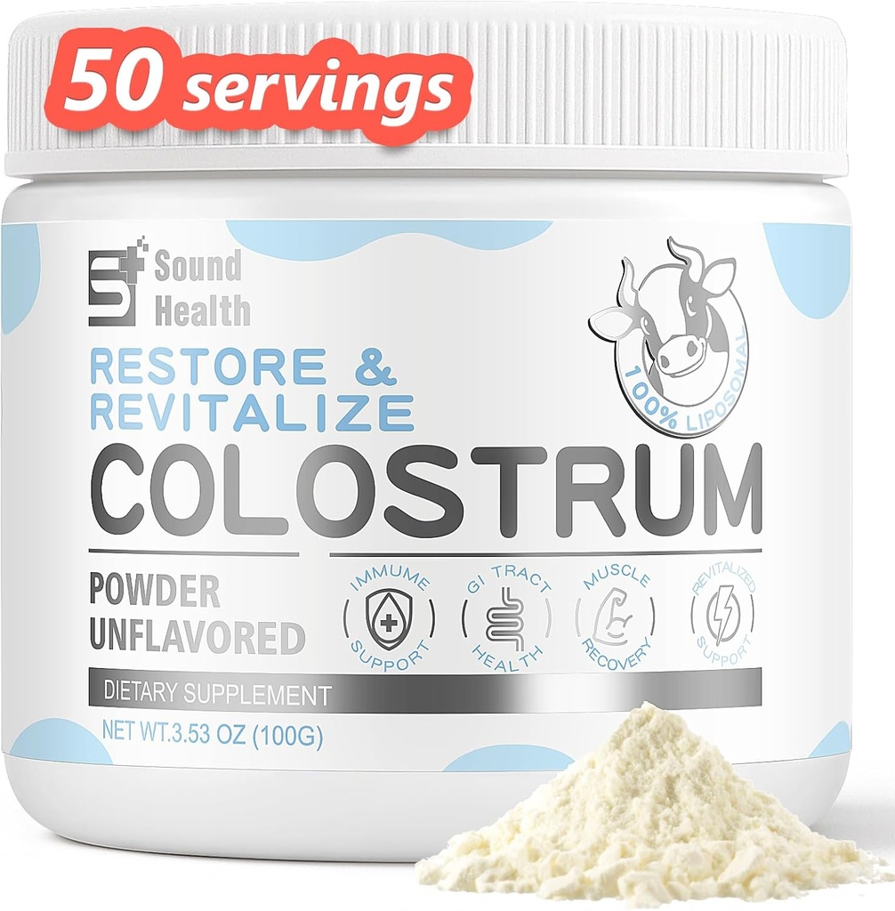 Supplément Colostrum SoundHealth pour les humains - Supplément Colostrum Bovin biologique pour la santé des Guts, la croissance des cheveux, la beauté et l'immunité support - Non aromatisé (146g)