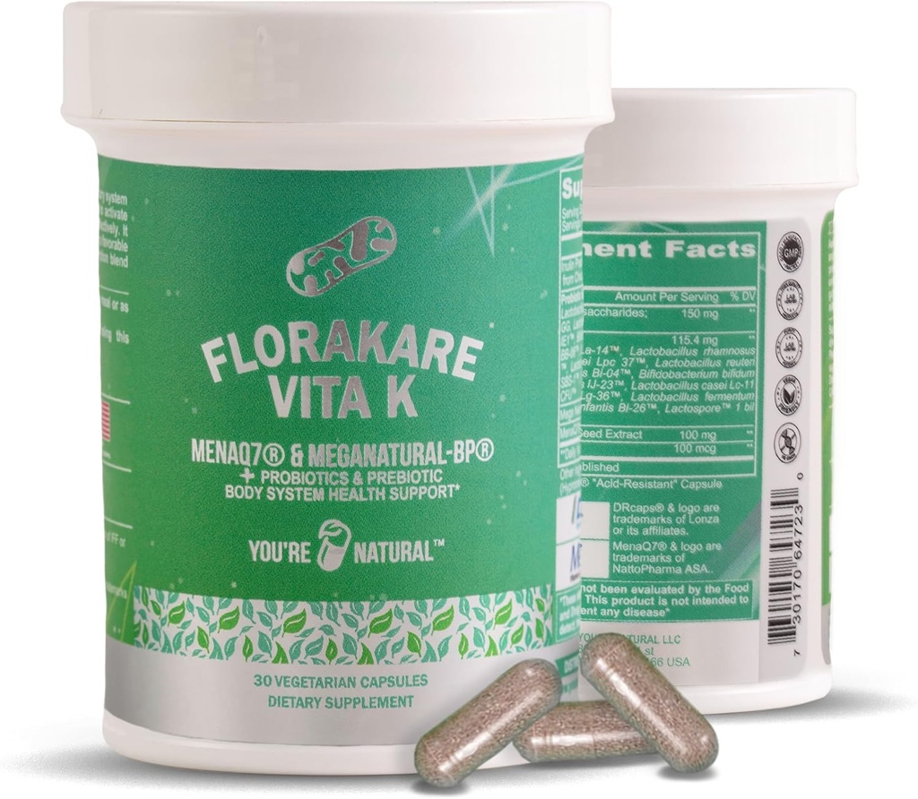 Florakare, Seniors Premium All In One - Bone Health, Blood Flow, Digestive & Gut Support For Women & Men, Vitamina K2, Grape Seed Extract Plus Lactobacillus E 12 Probiotici Registrati - 30 giorni di fornitura