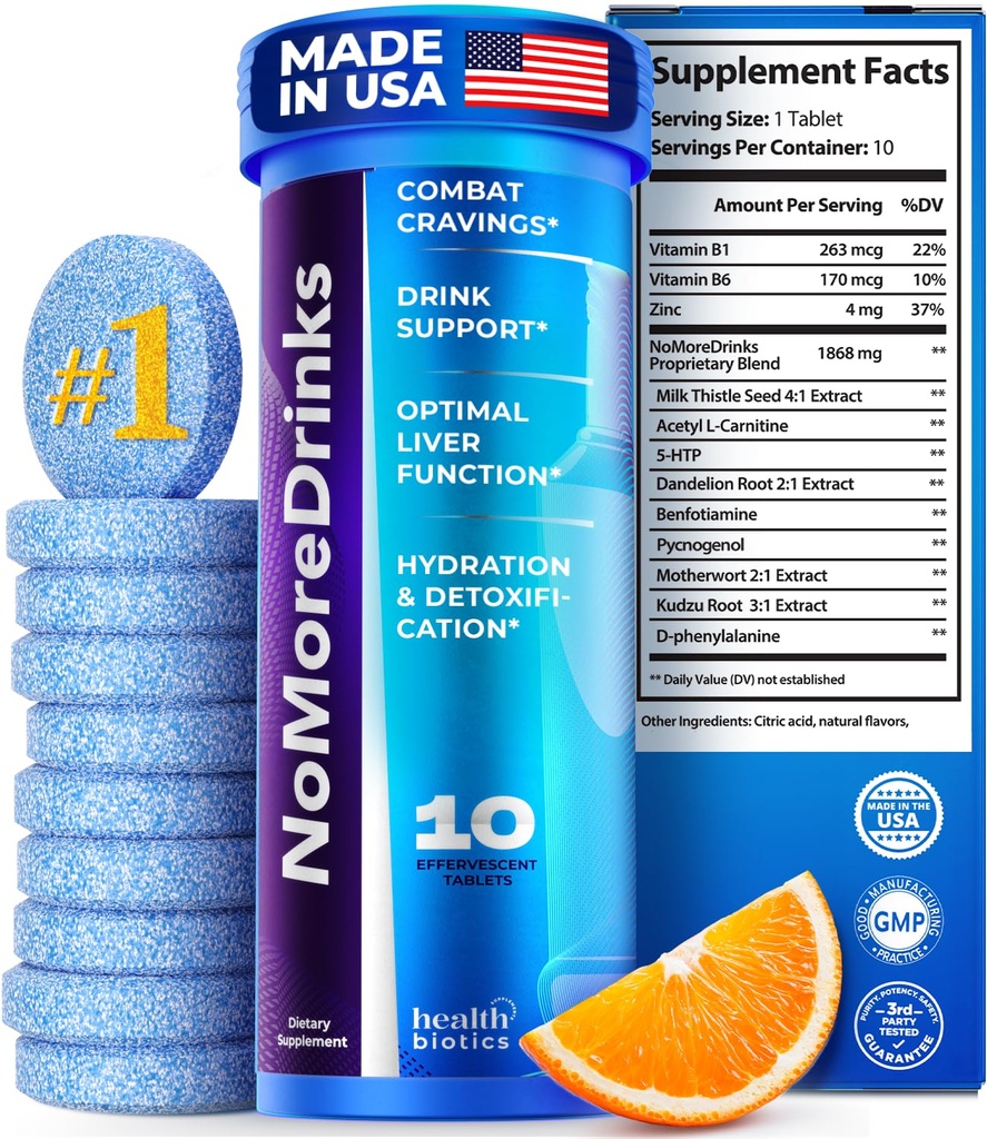 NoMoreDrinks Anti Alcohol Craving Supplement | Liver Detox & Combat Cravings | Energy Support Alcohol Replacement Drink | Organic Milk Thistle Supplement & Dandelion Root & 5HTP | (10) Energy Pills