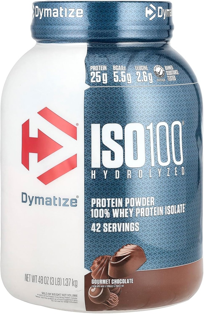 Dymatize ISO100 Hydrolyzed, 100% Whey Protein Isolate, Gourmet Chocolate, 3 lb (1.37 kg)