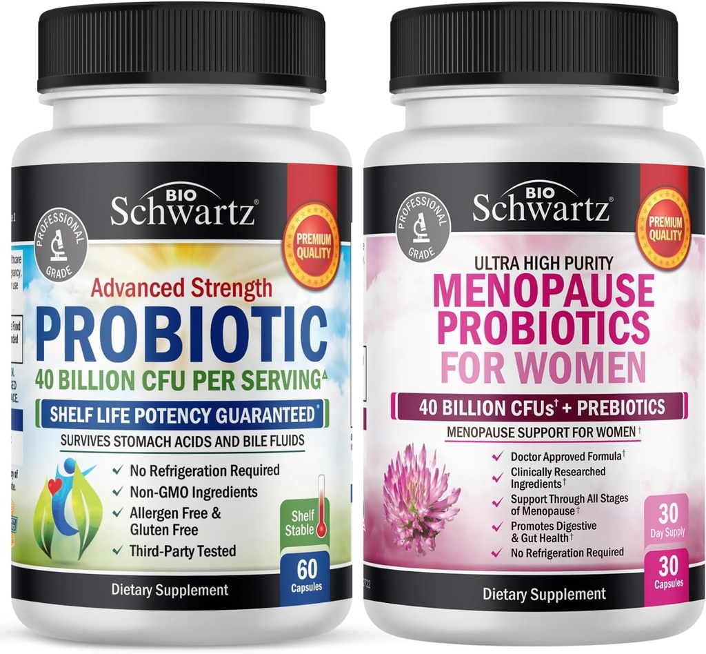 BioSchwartz Probiotic 40 Billion CFU 60 Count + Menopause Probiotika für Frauen 30 Count