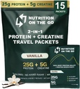 Nutrition On The Go Whey Protein Isolate Packets with Creatine - 25g Protein + 5g Creatine - Single-Serve Travel Protein Powder - 5.9g BCAAs, Keto & Low-Carb, Gluten-Free - Vanilla (15-Pack)