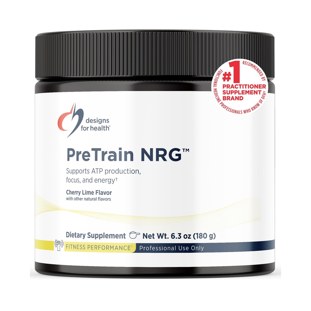Designs für Health PreTrain NRG Drink Mix - Pre-Workout-Pulver mit Kreatin + Grüner Kaffee - Unterstützt Fokus, Kraft + Mentale Energie bei Athleten - Non-GMO, Cherry Lime Flavor (20 Portionen / 180g)