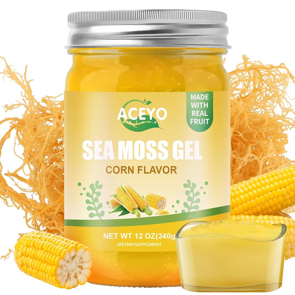 (12 OZ) Irlandese Sea Moss Gel Organic Raw Vegan Corn aromaed Natural Seamoss Supplemento 102 Vitamine e Minerali Selvatici Raccolti Non OGM Immune Defense Booster Thyroid Digestive Support