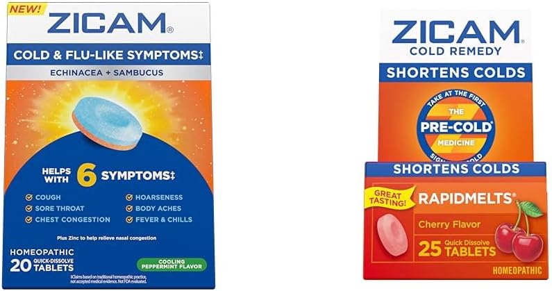 Zicam Cold & Flu Symptome 20 Tablets Kalte Remedy Zink Rapidmelts 25 Count Homeopathic Kalte Verkürzung Bundles