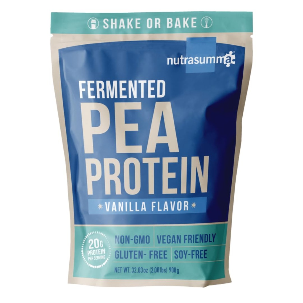 Nutrasumma Pea Protein Powder, Vanilla Vegan Flavor, 100% Plant Based, Senza Dolci artificiali, Non OGM, Gluten Free & Soy Free, 2 LB