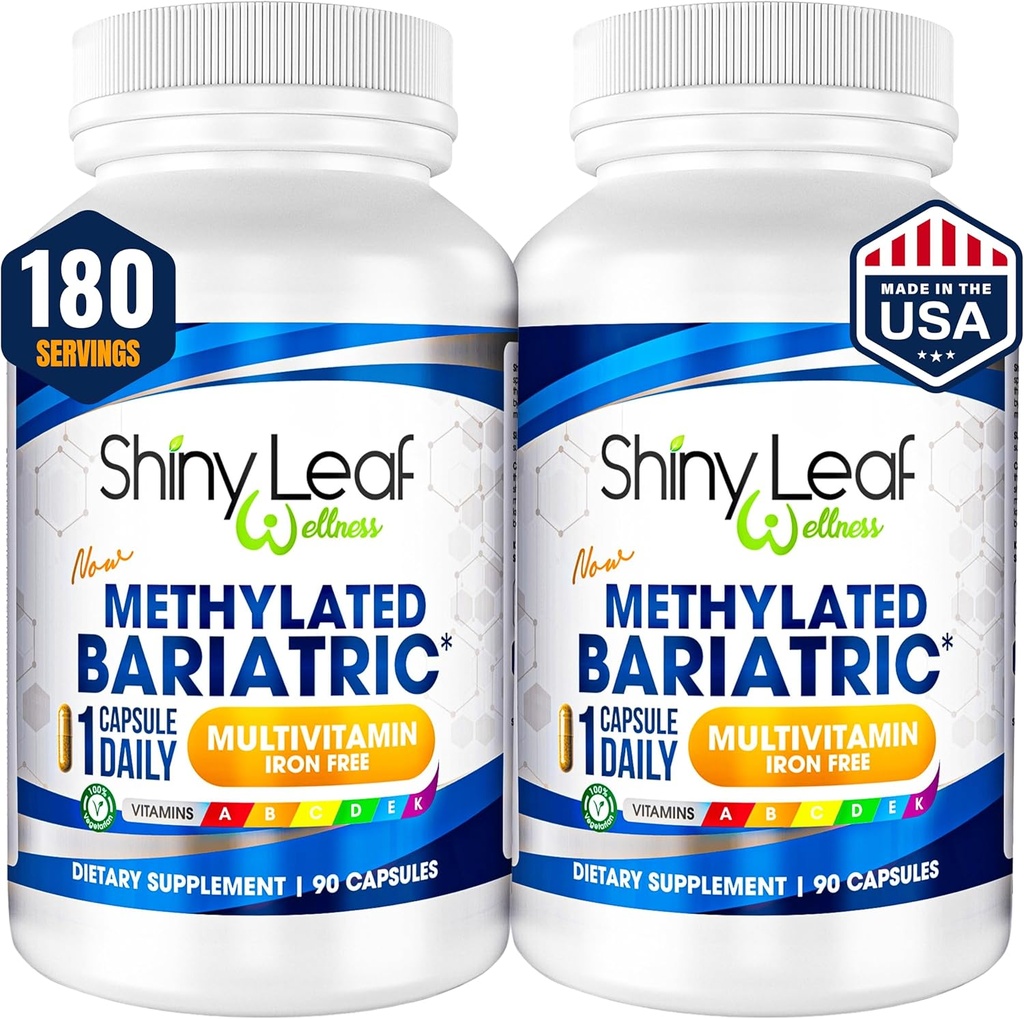 Shiny Leaf multivitaminico Bariatrico multivitaminico senza ferro – Vitamine per gastrico Bypass & Manica, 1 giornaliero capsula W Metilato Folato, B12, A, C, D, K & More. Vegetariano, Soy-Free, USA Made (180 Ct.)