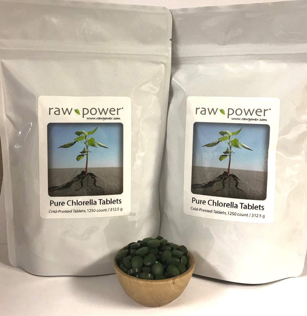 Comprimés de Chlorella de puissance brute (2500 Nombre, 625g), pressés à froid, 100 % bruts et purs, de produits biologiques
