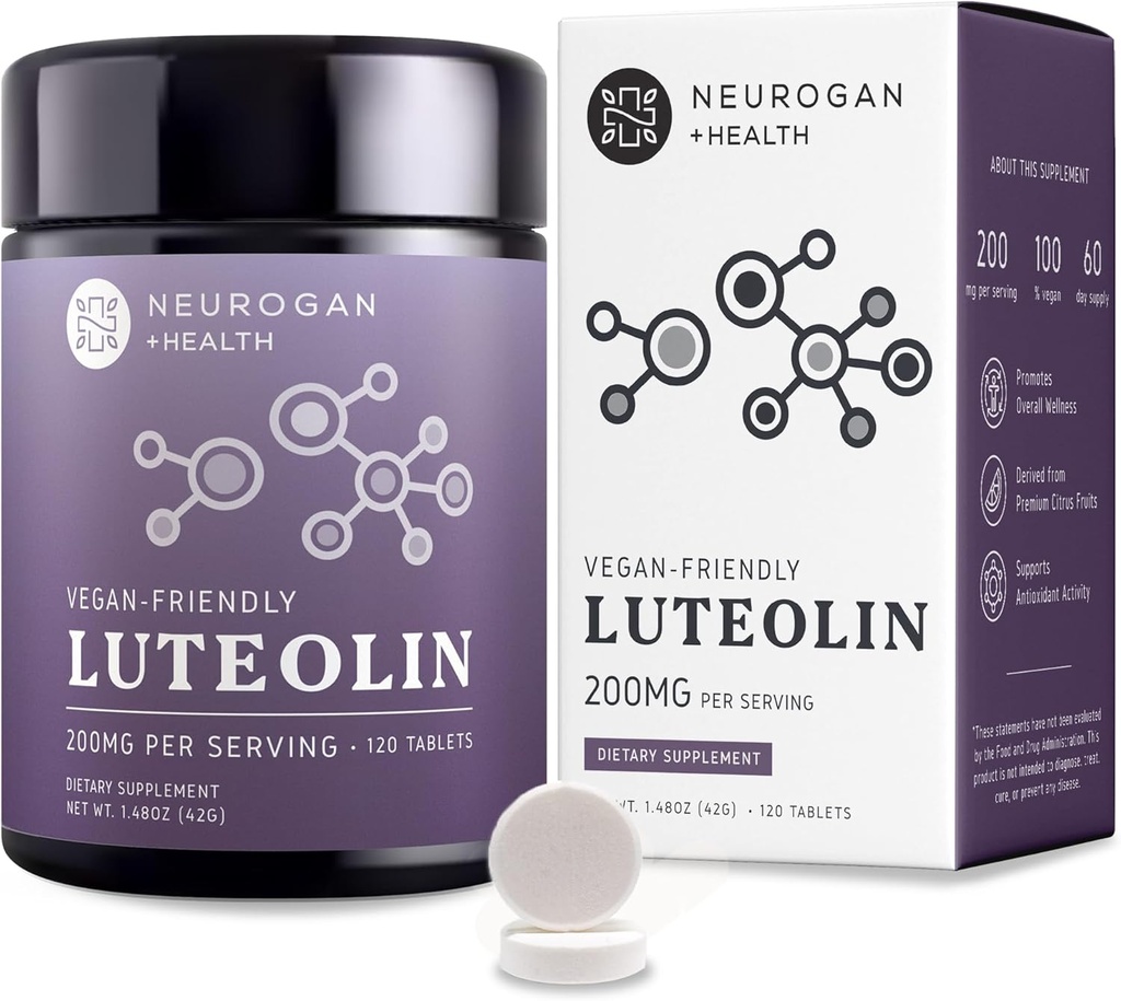 Neurogan Luteolin Complement Comprimés - 200 MG, 120 Ct - Suppléments bioflavonoïdes naturels pour la santé cellulaire et cérébrale, soutien immunitaire - Flavonoïdes à base végétale, supplément de polyphénols pour les hommes et les femmes