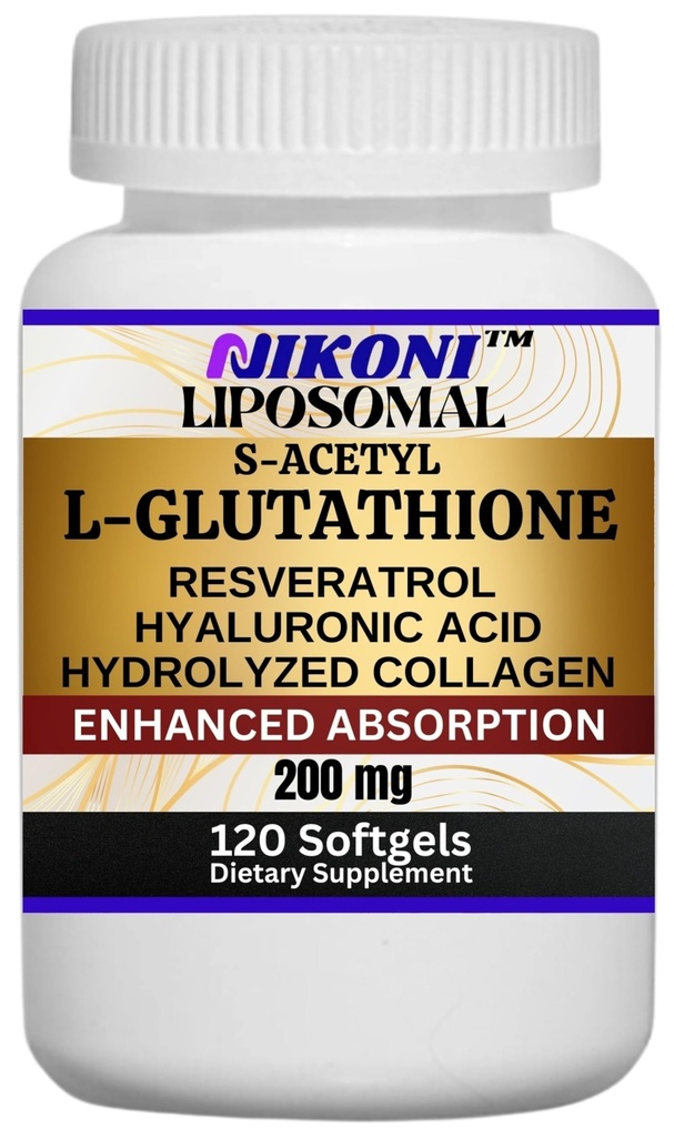 Nikoni Liposomal S-Acetyl L-Glutathione Resveratrol, Hyaluronsäure & Collagen 500 mg-120 Softgele